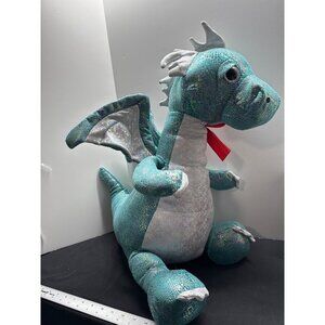 Large 20-Inch Blue Dragon Metallic Plush Toy With Red Ribbon By Walmart